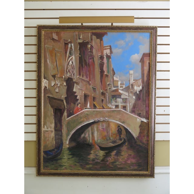 Brown Moreschi Italian Canal Framed Oil Painting on Canvas For Sale - Image 8 of 8