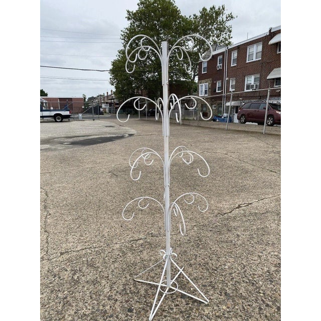 White Early 21st Century White Wrought Iron 16 Hook Garden Ornament Plant Stand Holder For Sale - Image 8 of 9