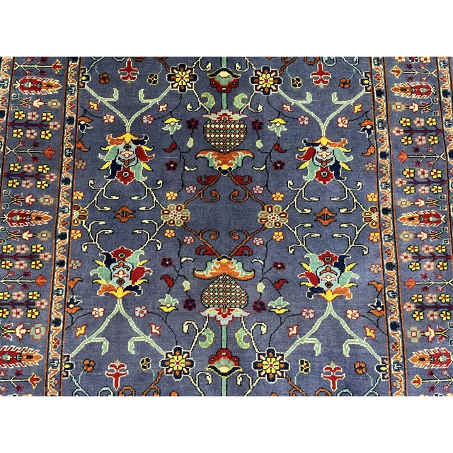 Blue Blue Floral Sultani Wool Area Rug With Natural Dyes, 4'9" X 6'10" For Sale - Image 8 of 13
