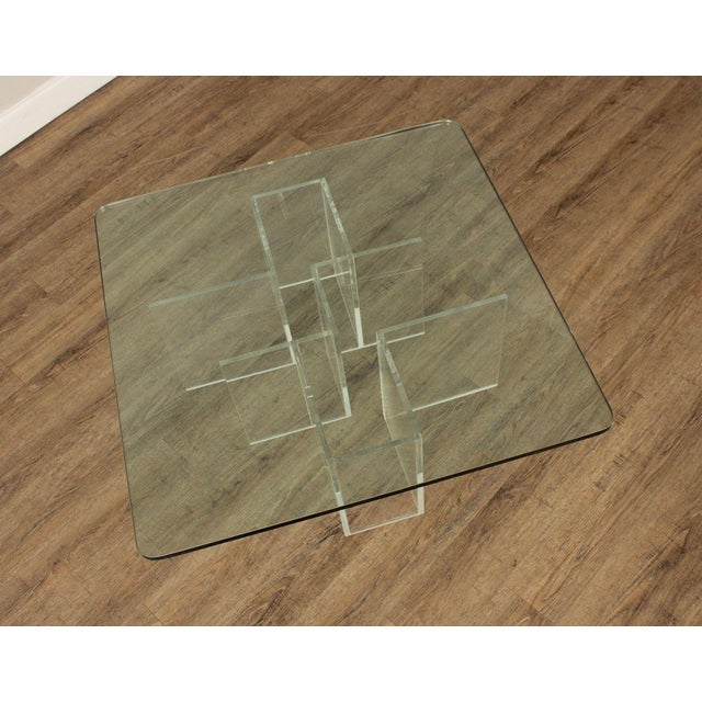 Hollywood Regency Glass Top Lucite Coffee Table For Sale - Image 11 of 12