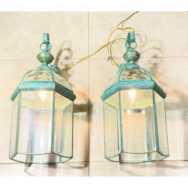 American Elegant Pair of Vintage Brass Wall Lanterns - 22”x 9”.5 X 10” For Sale - Image 3 of 16