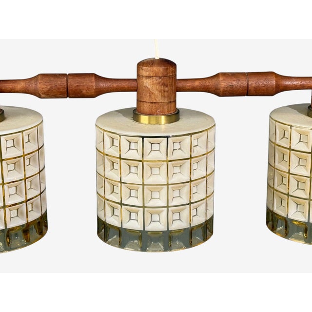 1950s Swedish Modern, Three Light Pendant Light, Teak, Glass, Sweden For Sale - Image 10 of 11