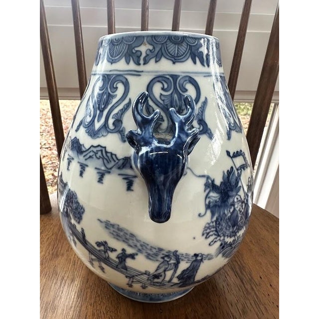 Ceramic Vintage Chinese Blue and White Porcelain Signed Vase | 10in. Wide, 8in. Deep and 10in. Tall | $100 | Dm to Purchase For Sale - Image 7 of 7