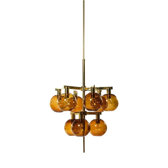 Ceiling Lamp in Brass and Amber Glass by Hans-Agne Jakobsson, 1950s For Sale