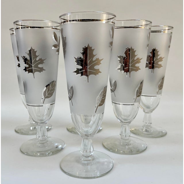 Libbey Glass Co. Vintage Sterling Silver Leaf Foliage Drinking Cocktail Glasses - Set of 7 For Sale - Image 4 of 9