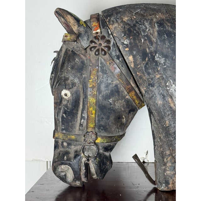 Brown Antique Hand-Carved Wooden Carousel Horse Head For Sale - Image 8 of 10