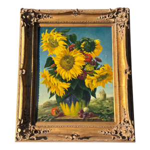 Sun Flowers - 20th C. Original Oil on Canvas in Exceptional Gilt Frame