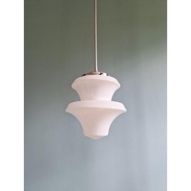 Large Art Deco Pendant Light in White Opaline, 1920s-1930s For Sale - Image 11 of 12