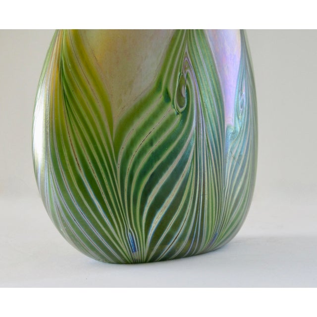 A Vintage Art Nouveaux-Style, Signed Iridescent Thick and Solid "Feather," Vessel/ Vase For Sale - Image 13 of 18