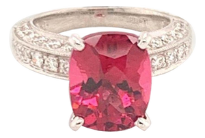 Diamond Tourmaline Rubellite Ring 3 Platinum 3.72 TCW Certified