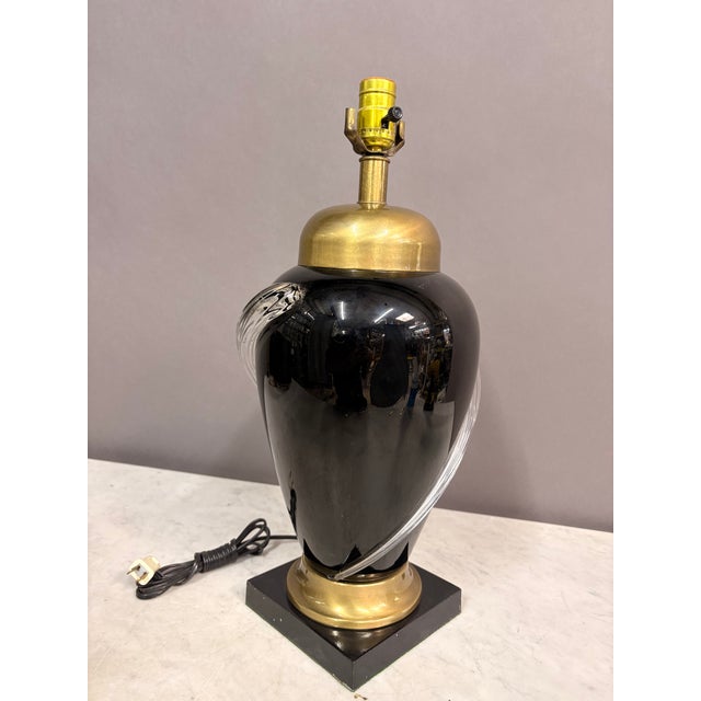 1980s Fredrick Cooper Black & Gold Glass Table Lamp For Sale - Image 9 of 9