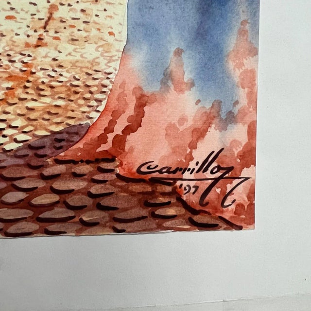 AMBIANIC presents 1997 Vintage Original Watercolor Cobblestone Village #1 by Carrillo Signed Carrillo 97 12.75 x 17.25...