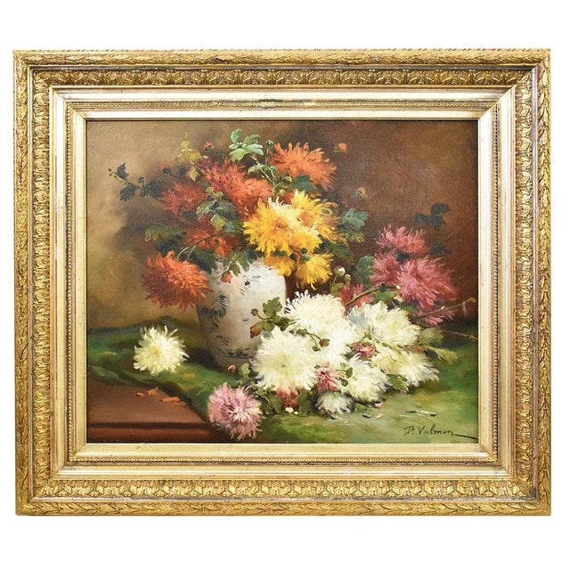 P. Valmon, Dahlias, Oil on Canvas, 19th Century, Framed For Sale - Image 10 of 10