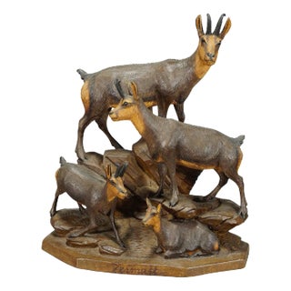 Carved Wood Chamois Family by Ernst Heissl, 1900s For Sale