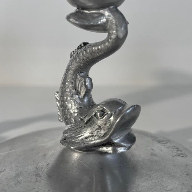 Art Deco Scandinavian Pewter Candlesticks with Sculptural Fish, Sweden, 1931, Set of 2 For Sale - Image 4 of 8