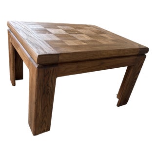 Vintage Restored Solid Wood Coffee Table With Parquet Top For Sale