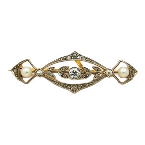 18k Gold and Platinum Brooch with Diamonds For Sale