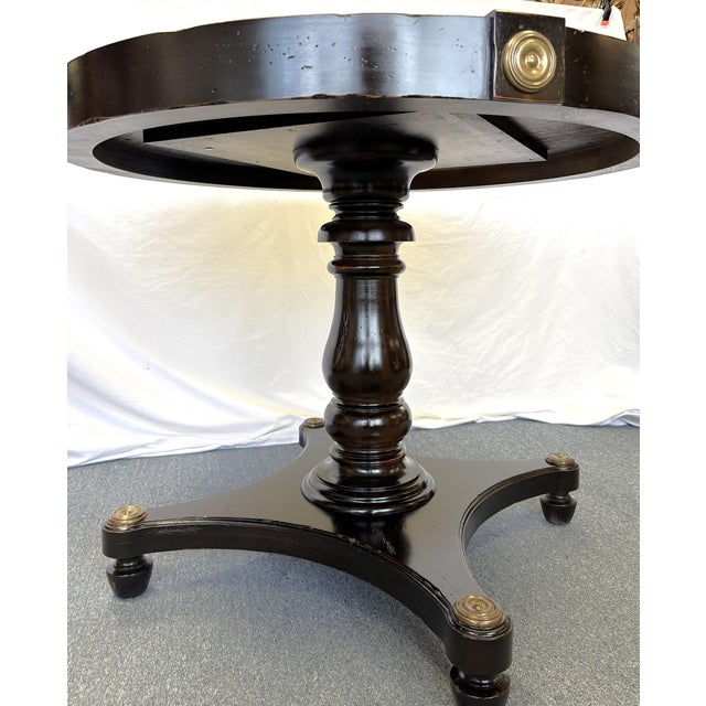 Late 20th Century Vintage Neoclassical Style Round Pedestal Table With Brass Medallion Accents For Sale - Image 5 of 17
