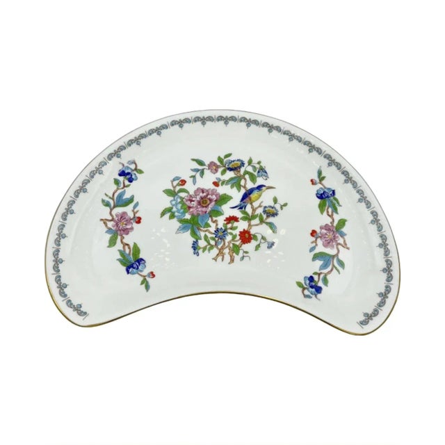 Ceramic 1980s Aynsley Pembroke Porcelain Floral, Bird Crescent Salad Plate For Sale - Image 7 of 12