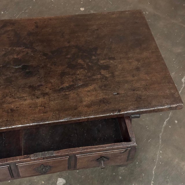 Rare 17th Century Rustic Spanish Walnut Coffee Table With Wrought Iron For Sale - Image 15 of 18