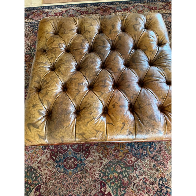 American Tufted Oversized Leather Ottoman -Vicente Wolf Collection For Sale - Image 3 of 12