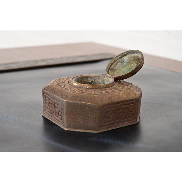 Metal Tiffany Studios New York Zodiac Bronze Inkwell For Sale - Image 7 of 12