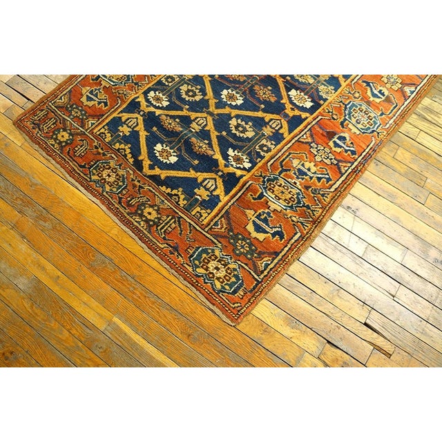 1900s Blue Navy Geometric Tribal Antique Persian Rug 3'8" X 9'10" Handwoven Wool Carpet For Sale In New York - Image 6 of 6