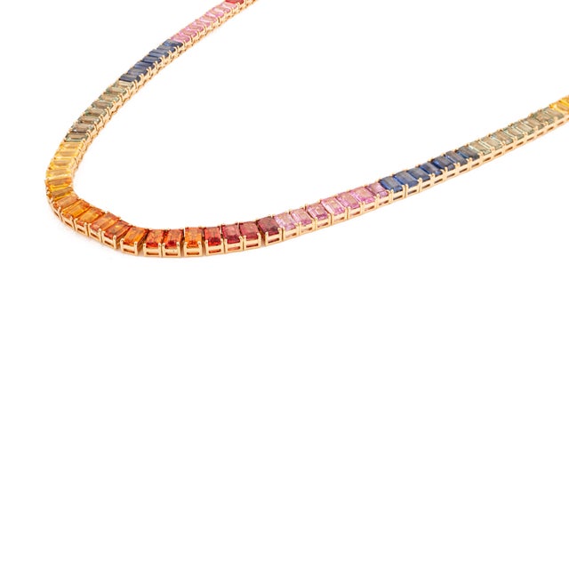Contemporary Mid 20th Century 37.66Ct Natural Rainbow Sapphire Tennis Necklace in 14k Gold For Sale - Image 3 of 14