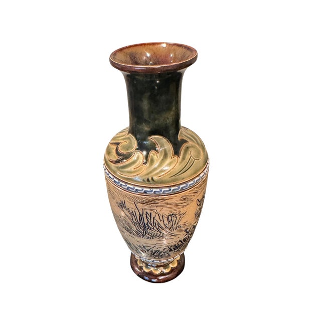 Late 19th Century Antique Royal Doulton Lambeth Stoneware Hanna Barlow Incised Donkey Vase For Sale - Image 5 of 17