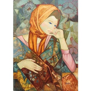 'Woman in a Scarf,' Modernist Figural by Herbert Portillo Galan, 1970s For Sale