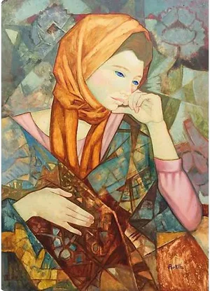 'Woman in a Scarf,' Modernist Figural by Herbert Portillo Galan, 1970s