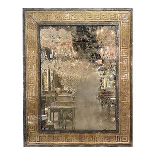 French Jansen Style Distressed Mirrors With Eglomise Greek Key Border For Sale