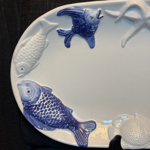 Vintage Mid-Century Modern Bassano Italy Majolica Ceramic Oval Fish Platter For Sale In Phoenix - Image 6 of 6