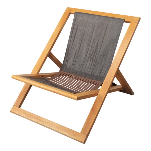 Modern Folding Lounge Chair with Wooden Frame, 1970s For Sale