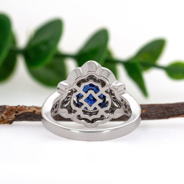 Blue 2.13cts Round Ceylon Sapphire and Natural Diamond Ring in Solid 14k White Gold, Size 6.75 For Sale - Image 8 of 9