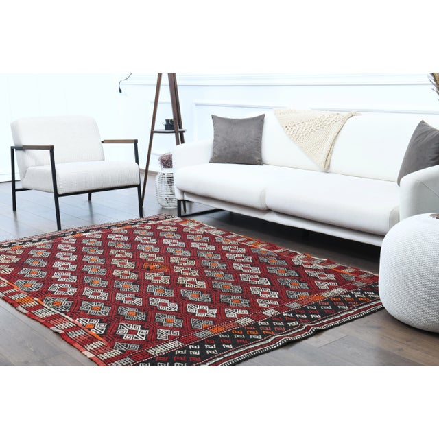 1970s 1970s Vintage Turkish Oushak Handmade Wool Cotton Red Area Rug For Sale - Image 5 of 12