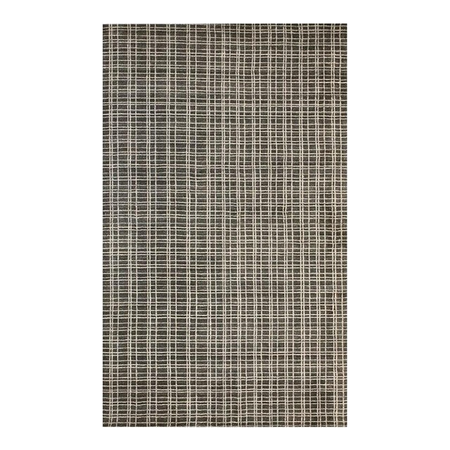 5x8 Gray Hand-Knotted Bamboo Silk Linen Texture Weave Geometric Carpet Rug For Sale
