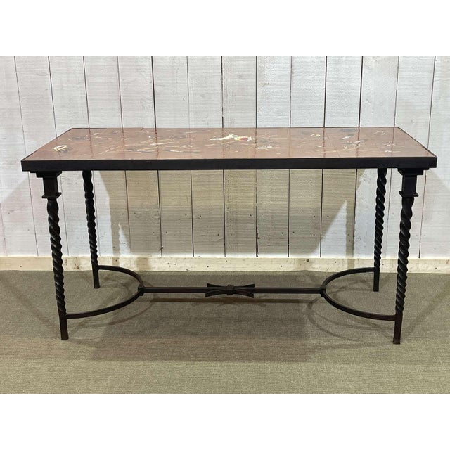 Wrought Iron Console Table with Tiled Earthenware Top and Seabed Decoration, 1950s For Sale - Image 12 of 18