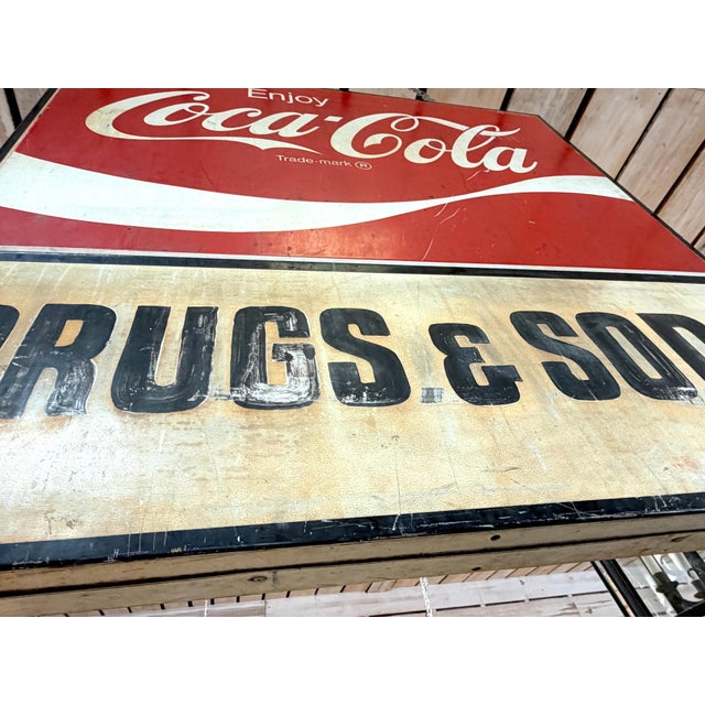 Monumental Double-Sided Coca-Cola “Drugs & Soda” Trade Sign, WPB FL, 1960s For Sale In Greensboro - Image 6 of 16