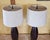 Pair of Contemporary Espresso Wood Hourglass Lamps With Brushed Nickel Accents and Linen Shades For Sale - Image 12 of 18