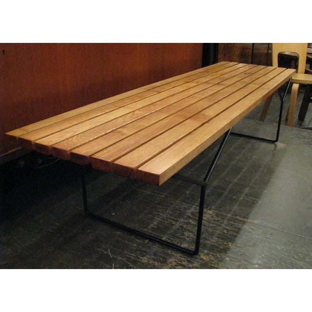 Harry Bertoia Oak and Steel Slat Bench for Knoll | Chairish