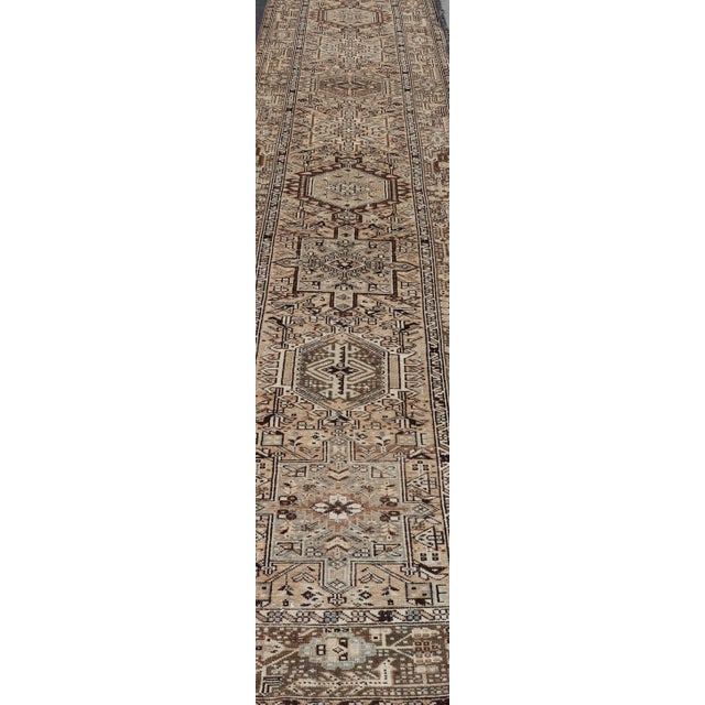 Mid 20th Century Vintage Persian Karadjeh Long Runner With Medallion Design in Natural Wool Tones For Sale - Image 5 of 12