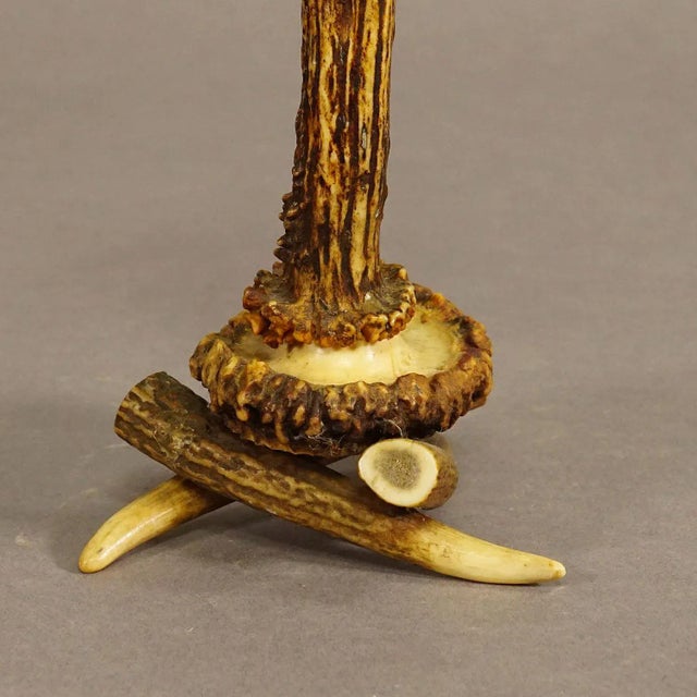 Antique Antler Candle Holder With Deer Horns, Germany Around 1900 For Sale - Image 4 of 6