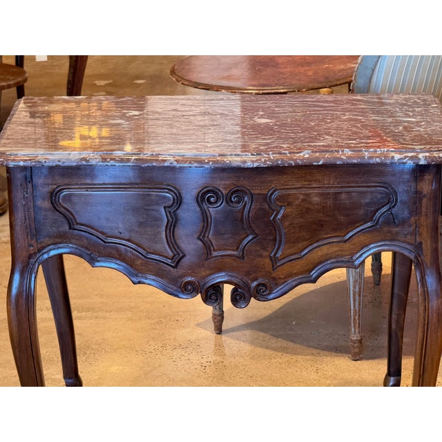 Wood 19th Century French Walnut Marble Top Console For Sale - Image 7 of 13