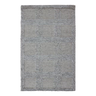 Modern Scandinavian Flat Weave Rug With Textured Grid in Soft Gray 3'2 X 5'2 For Sale
