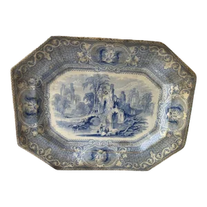 Antique Staffordshire Transferware Ironstone Platter, “Abbey” Pattern, Circa 1850s