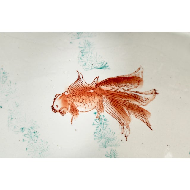Mid 20th Century Chinese White Flora Fauna Koi Fish Ceramic Planter For Sale - Image 11 of 12