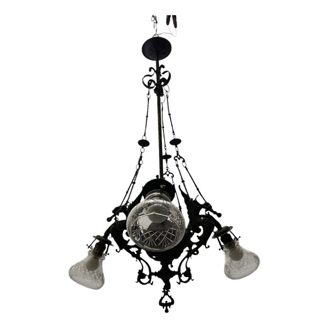 Vintage Bronze Chandelier, 1940s For Sale