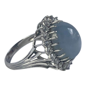 1950s Plum Cabochon Sapphire, Diamond, and 14k White Gold Ring, Size 6.5 -