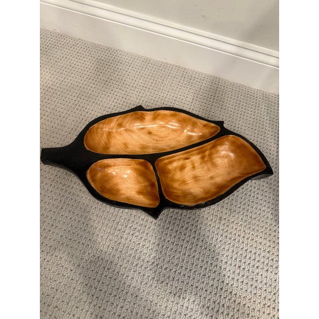 Three Section Carved Wood Decorative Bowl For Sale In New York - Image 6 of 7